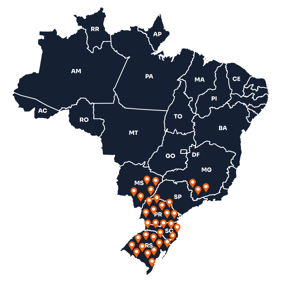 Mapa do Brasil mostrando estados onde temos clientes
